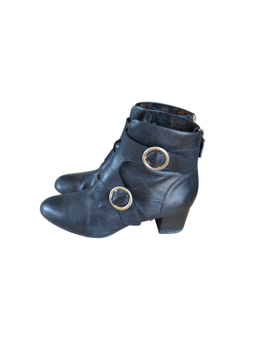 Ono Melker Black Leather Ankle Boots Booties Women’s Size 10 Buckle Straps